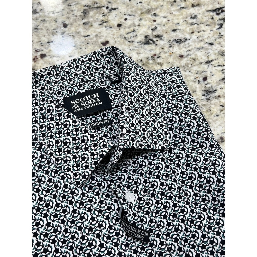 Scotch & Soda Amsterdam Men Modern Fit Geometric Print Button Down Shirt Black L